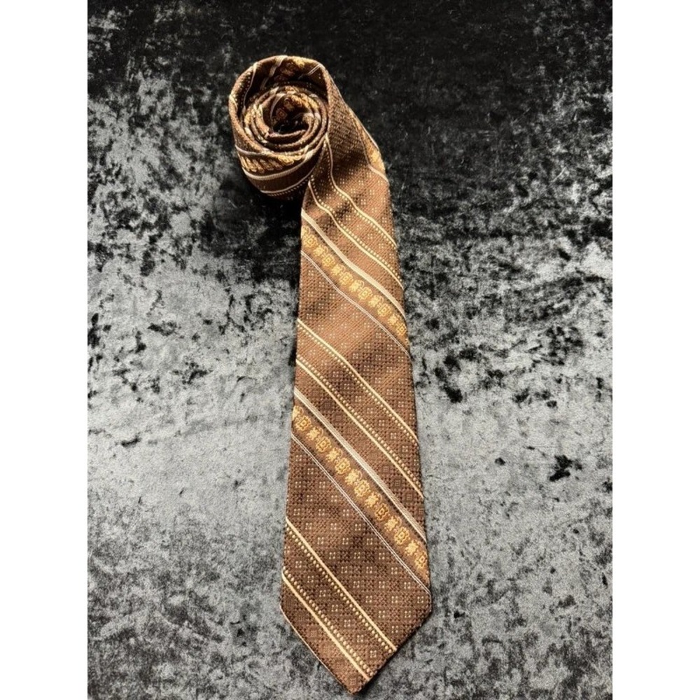 Vintage 70s JCPenney The Men's Shop Brown Gold Wide Tie Geometric Retro